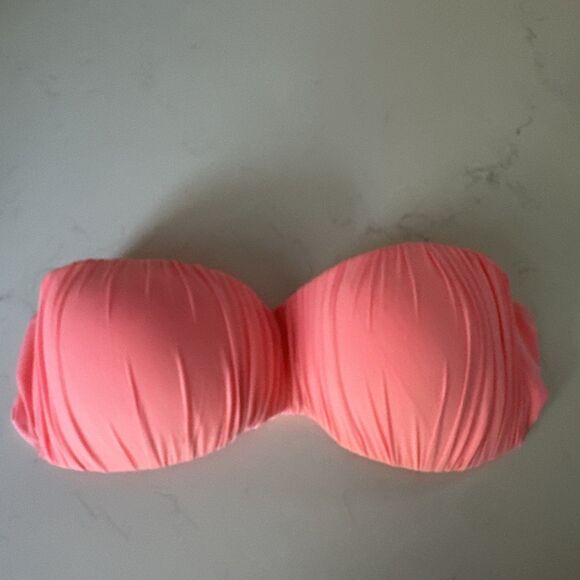 Hot Pink Peach Strapless Swim Bra Women's Large B/C Cup Ruched - Picture 10 of 10